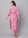 Anni Designer Women'S Cotton Blend Straight Printed Kurta With Pant (Mehar Pink_L_Pink_Large),Pink,L,Cotton Blend,Regular,Kurta