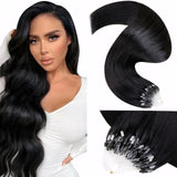 LaaVoo Micro Loop Hair Extensions Real Human Hair Black Micro Link Hair Extensions Human Hair 22 inch Jet Black Microbead Hair E