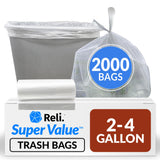 Reli. 2-4 Gallon Trash Bags | 2000 Bags | Clear | Bathroom | Strong | Garbage