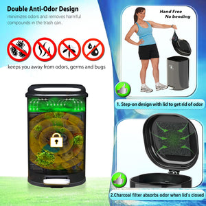 Meegood Dog Poop Trash Can Outside, Waste Bin with Lid and Removable Inner,Metal Rake Pooper Scoope,Odor Control for Indoor/Outd