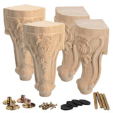 La Vane 6 inch / 15cm Wooden Furniture Legs, Set of 4 European Style Solid Wood Carving Furniture Replacement Feet Decoration fo