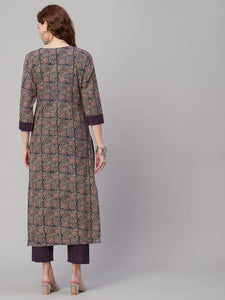Gosriki Women'S Cotton Blend Printed Straight Kurta With Pant (Jade Blue-Gs_M_Blue_Medium),Blue,,B0CC5RMRBV