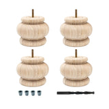 4 in. H x 47/8 in. Dia Unfinished Solid Hardwood Round Bun Foot | 4 Pack with 4 Free Insert Nuts and Drill Bit