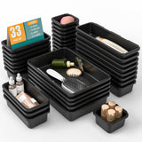 33 PCS Drawer Organizer Set, 4 Size Makeup Drawer Divider Organizer With Non-Slip Pads, Interlocking Plastic Storage Bins for Of
