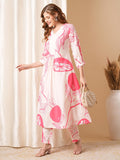 Anni Designer Women'S Cotton Blend Anarkali Printed Kurta With Pant (Santra Pink_S_Pink_Small),Pink,S,,,