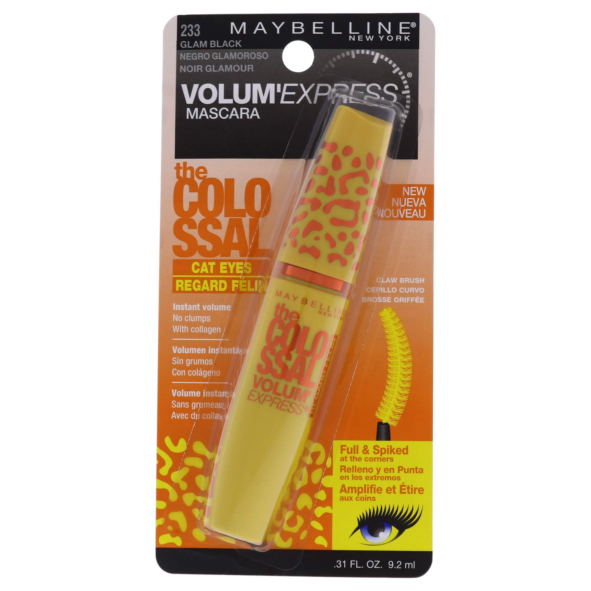 Maybelline New York Volume Express Colossal Cat Eyes Washable Mascara, Glam Black, 0.31 Fluid Ounce