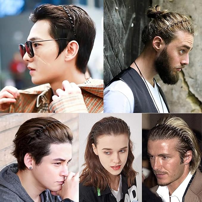 Metal Headband for Men, Unisex Black Wavy Spring Hair Band, Zig Zag Hair Band, Fashion Elastic Hair Accessories, Multipack Options Available.（8pcs）