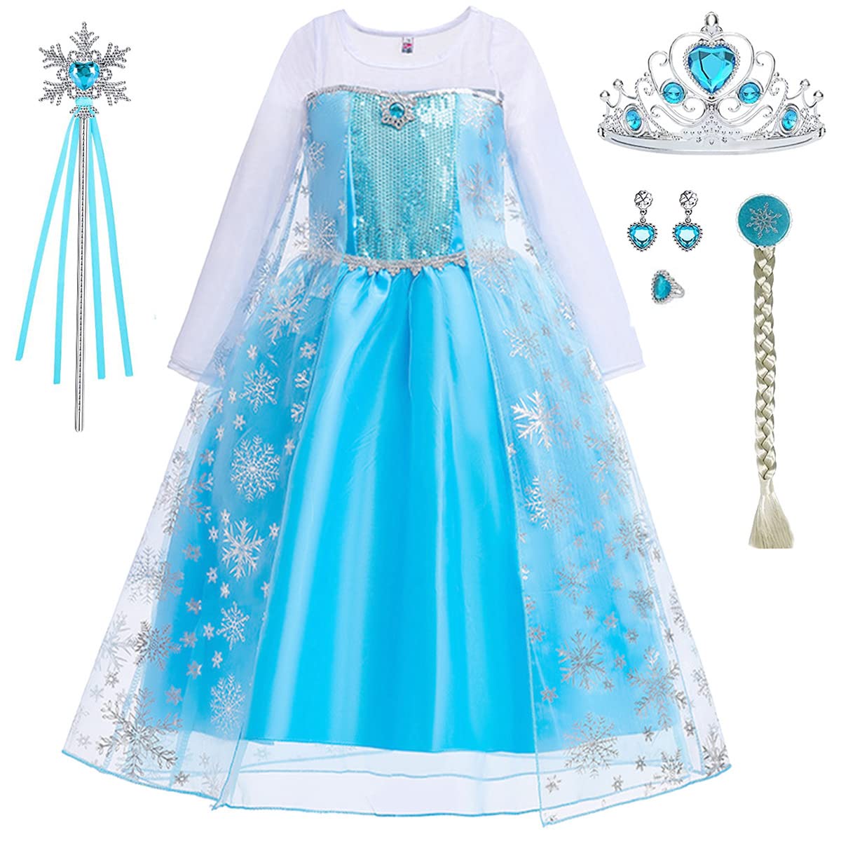 iTVTi Little Girls Princess Costume Blue Cosplay Dress up for Halloween Party with Accessories, Blue, 4-5 Years (Label 120)