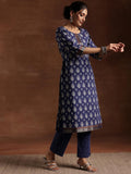 Libas Women Pure Cotton Kurta Set (366350R, Blue, Small)