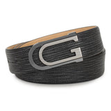 Gil Textured Leather Belt For Men | Lizard Print Adjustable Waist Strap With SilverTone Buckle | Formal & Casual Belt For Jeans