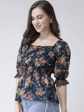 Anni Designer Women'S Georgette Floral Printed Puff Sleeves Square Neck Top (Bfc Blue_Xl_Blue_X-Large),Blue,XL,Georgette,Western,