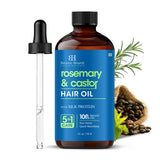 Botanic Hearth Rosemary & Castor Hair Oil with Silk Protein - 100% Natural Oils - 5 in 1 Care - Non-Sticky, Quick Absorbing - wi