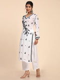 Anni Designer Women'S Cotton Blend Chikankari Embroidered Straight Kurta (Lada White_Xl_White_X-Large),White,XL,Cotton Blend,Regular,