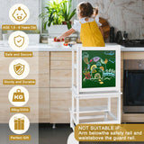 Toddler Kitchen Stool Helper, Kitchen Step Stool for Kids with Chalkboard Safety Rail for Toddlers 18 Months and Olde