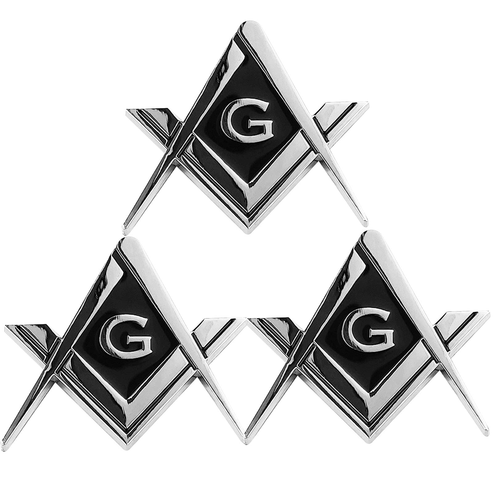 CREATRILL 3 Pack 2.75 Chrome Plated Masonic Car Emblem Mason Square and Compasses Auto Truck Motorcycle Decal Gift Accessories