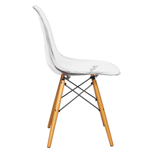 Leisuremod Dover Plastic Molded Dining Side Chair With Wood Dowel Legs, Set Of 4 (Clear)