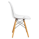 Leisuremod Dover Plastic Molded Dining Side Chair With Wood Dowel Legs, Set Of 4 (Clear)