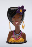 Stealstreet Ss-Cg-62803 Black Glam Girl With Purple Flower Makeup Holder Vase Yellow 3 3/4 X 2 3/4 X 6 3/8 H -Like New