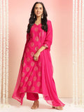Anni Designer Women'S Rayon Blend Printed Straight Kurta With Pant & Dupatta (Jubal Pink_M_Pink_Medium),Pink,M,,,