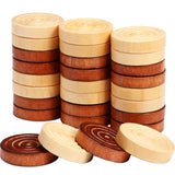48 Pieces Wooden Checkers 1.06 Inch Wooden Checkers Pieces with Stackable Ridge in Drawstring Storage Pouch Red Black Dark Brown
