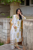 Anni Designer Women'S Rayon Viscose Printed Straight Kurta With Pant & Dupatta (Medal White_M_White_Medium),White,M,,,