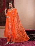 Anni Designer Women'S Rayon Blend Anarkali Thread Work Kurta With Pant & Dupatta (Ashvthama Orange-Vks07_M_Orange_Medium),Orange,M,Rayon Blend,Anarkali,