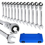 LOSCHEN Metric Open FlexHead Ratcheting Wrench Combination 12 Pcs/set 819mm, Metric Spanner with 72 Teeth, Chrome Vanadium Ste