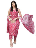 Anni Designer Women'S Rayon Blend Straight Printed Kurta With Pant & Dupatta (Ball-Pink-Rms_Xl_Pink_X-Large),Pink,XL