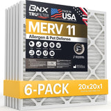 BNX TruFilter 20x20x1 Air Filter MERV 11 (6Pack) MADE IN USA Allergen Defense Electrostatic Pleated Air Conditioner HVAC AC