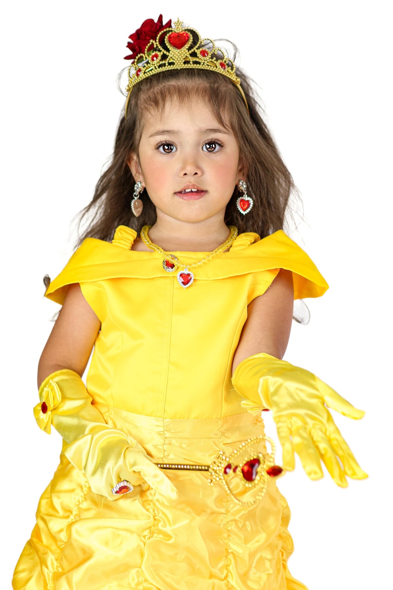 Aoiviss Princess Dress for Girls Off Shoulder Layered Yellow Princess Dress Up Clothes with Accessories Halloween Cosplay