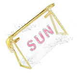 YILANCOL Clear Bling Makeup Pouch, Cute Sunscreen Bag,Travel Beach Pool Bag With Glitter Rhinestone Letter Sun, Personalized Wat