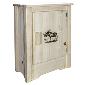 Montana Woodworks Homestead Collection Accent Cabinet With Laser Engraved Moose Design, Right Hinged, Clear Lacquer Finish