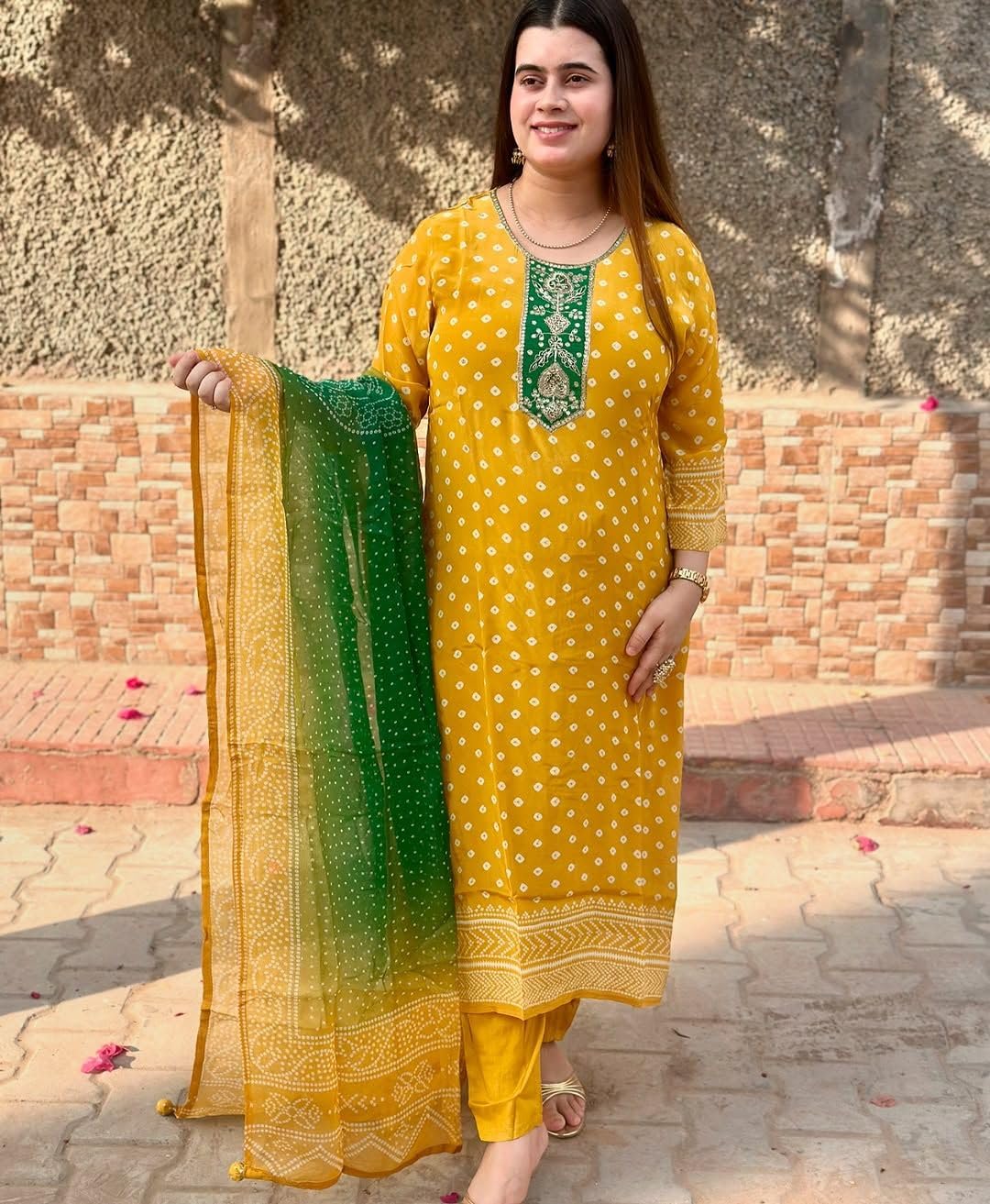 Anni Designer Women'S Rayon Blend Printed Straight Kurta With Pant & Dupatta (Subhi Yellow_Xl_Yellow_X-Large),Yellow,XL,Rayon Blend,Regular,