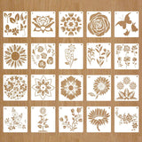 Ivanas Flower Stencils, 20 Pieces Rose Sunflower Butterfly Leaf Stencil Reusable Drawing Template with Metal Open Ring, Plastic