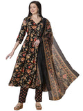 Anni Designer Women'S Rayon Viscose Printed Anarkali Kurta With Pant & Dupatta (Belono Black-Vks01_Xl_Black_X-Large),Black,XL