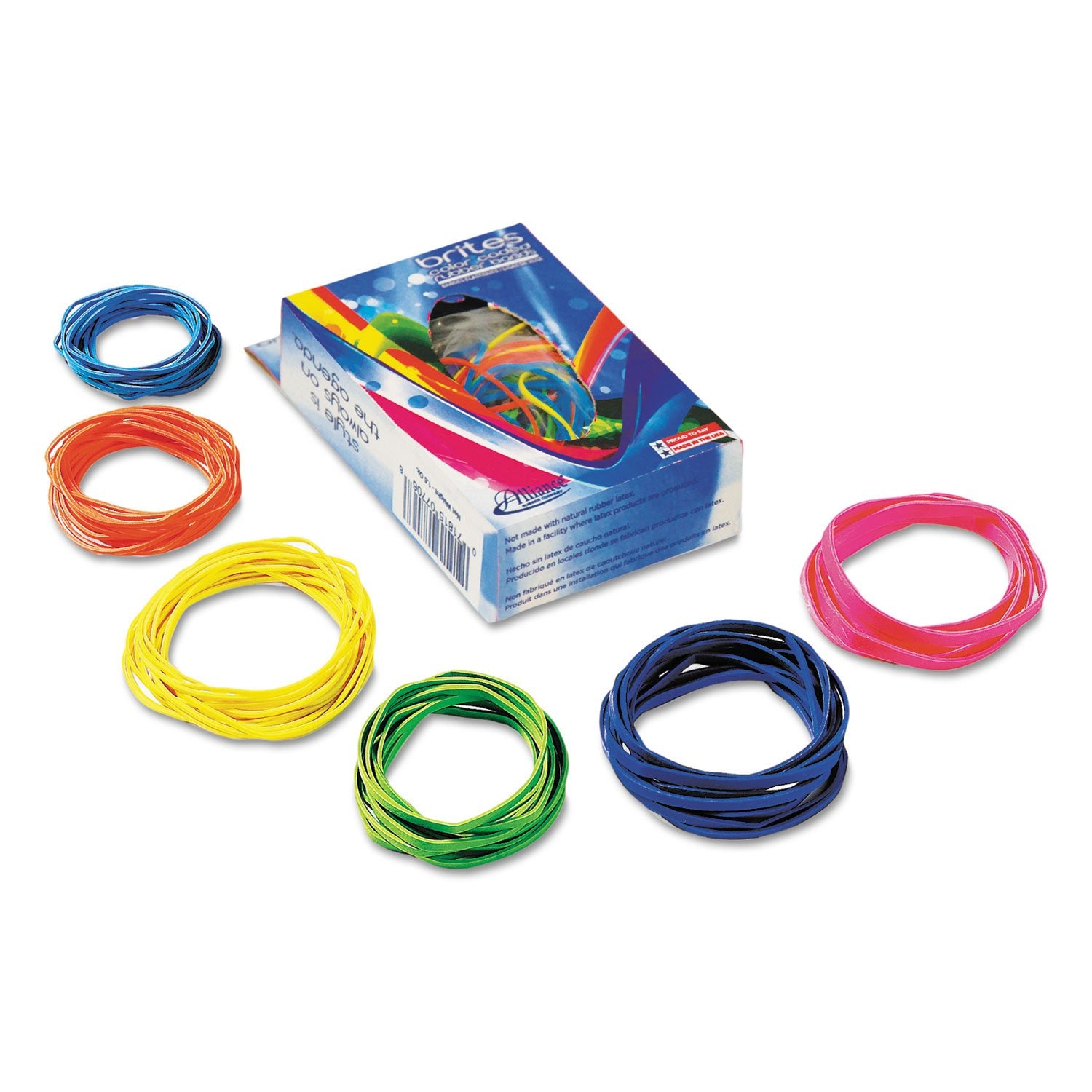 Alliance 07706 Brites Pic-Pac Rubber Bands, Blue/Orange/Yellow/Lime/Purple/Pink, 1-1/2-oz Box