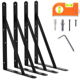 4-Pack 14 Inch Heavy Duty Shelf Brackets, Large Floating Wall Bracket for Garage Storage Shelves, Black Powder-Coated Finish, Lo
