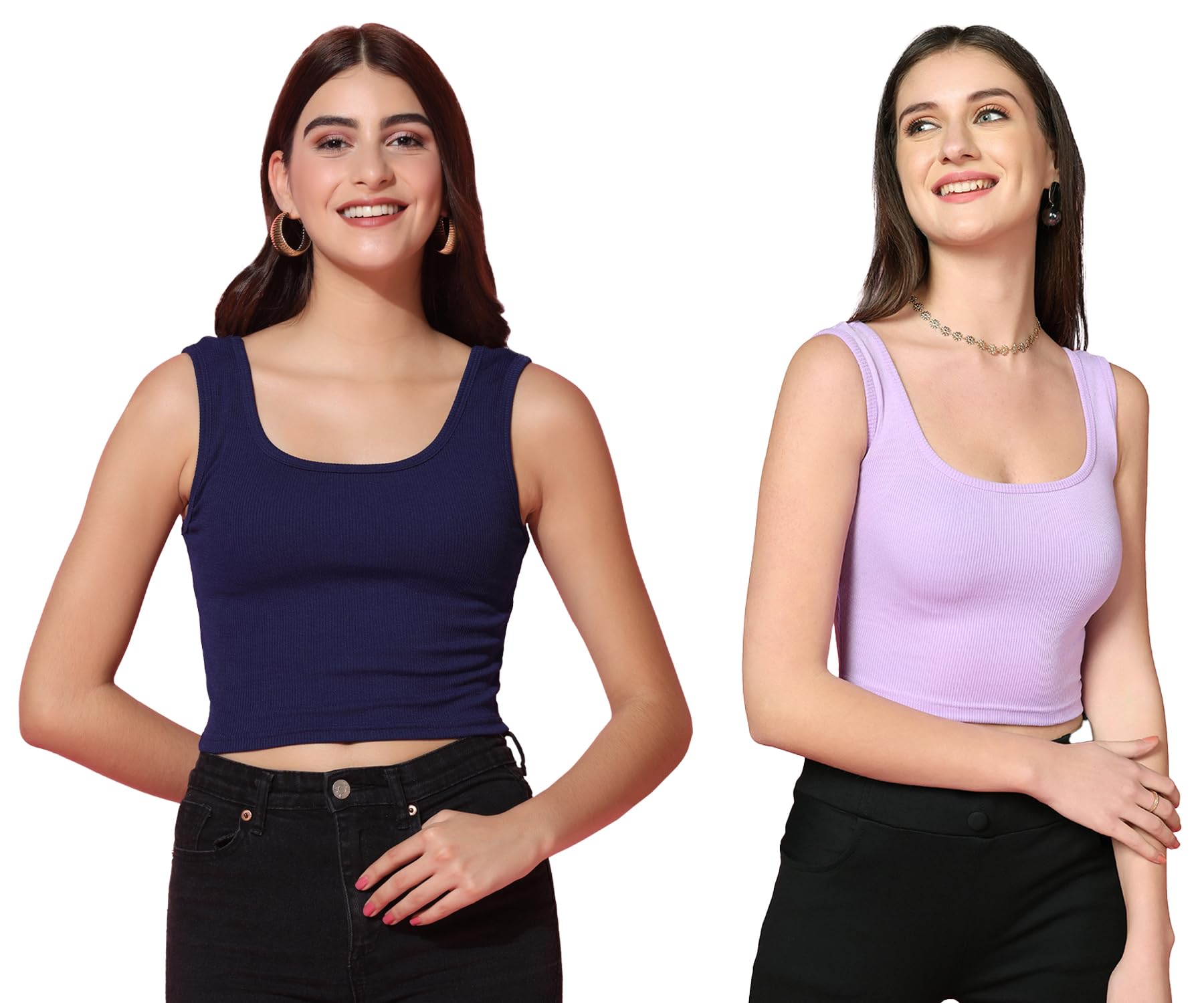 Toplot Women'S Combo Solid Ribbed Scoop Neck Sleeveless Slim Fit Tank Top Pack Of 2 (Combo-5069-Nvy-Prl-S),Navy-Purple,,B0CG5JBVHT
