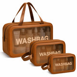 Flyngo Clear Makeup Pouch Set, Cosmetic Organizer Bag For Women And Girls Travel Waterproof Toiletry Storage Kit (Set Of 3 Tan B