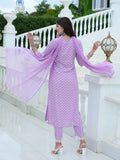 Anni Designer Women'S Cotton Blend Straight Printed Kurta With Pant & Dupatta (Spp-Purple-Nw_S_Purple_Small),Purple,S,Cotton Blend,Regular,Dupatta