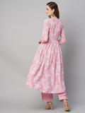 Gosriki Women'S Cotton Blend Anarkali Printed Kurta With Pant (Devina Multi-Nw-Gs_Xl_Pink_X-Large),Pink,,B0C786NVY5