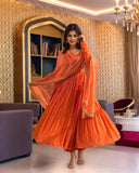 Anni Designer Women'S Rayon Viscose Anarkali Solid Kurta With Pant & Dupatta (Garbo Orange-Vks02_5Xl_Orange_Xxxxx-Large),Orange,5XL,Rayon,Anarkali,