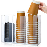 Cunhill 3 Compartments Acrylic Coffee Cup and Lid Dispenser Organizer Disposable Paper Cup Holder Plastic Coffee Shop Supplies H