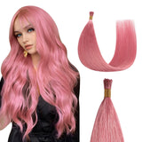 Sunya I Tip Hair Extensions Human Hair Hot Pink 18 Inch I Tip Hair Extensions Real Human Hair Cold Fusion Pre Bonded Pink I Tip 