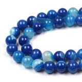 MJDCB Natural Stone Beads Blue Striped Agate Round Loose Beads for Jewelry Making DIY Bracelet Necklace (4mm)