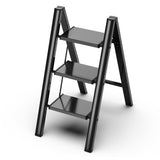 GameGem 3 Step Ladder, Folding Step Stool with Wider Pedal, Anti-Slip Feet & Non Slip Stripes, Aluminum Sturdy Material, 300Lbs 