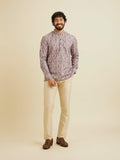 Manyavar Men'S Cotton Blend Digital Print Short Kurta (Peach,L)