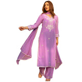 Anni Designer Women'S Cotton Blend Straight Embroidered Kurta With Pant & Dupatta (Sisupal Purple_L_Purple_Large),Purple,L