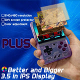 FINGEREVO Miyoo Mini Plus OnionOS Handheld Game Console 3.5-inch 640*480 Screen 3000mAh Miyoo-mini+ with Portable Case Transparent Purple