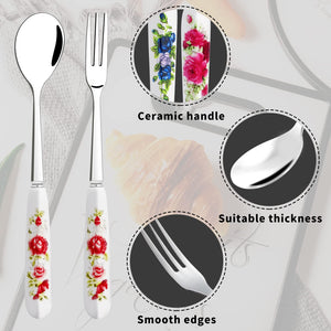 14 Pcs Dessert Forks and Spoons Silverware Set,Stainless Steel Small Appetizer Forks,Mini Coffee Spoons Salad Fork with Ceramics